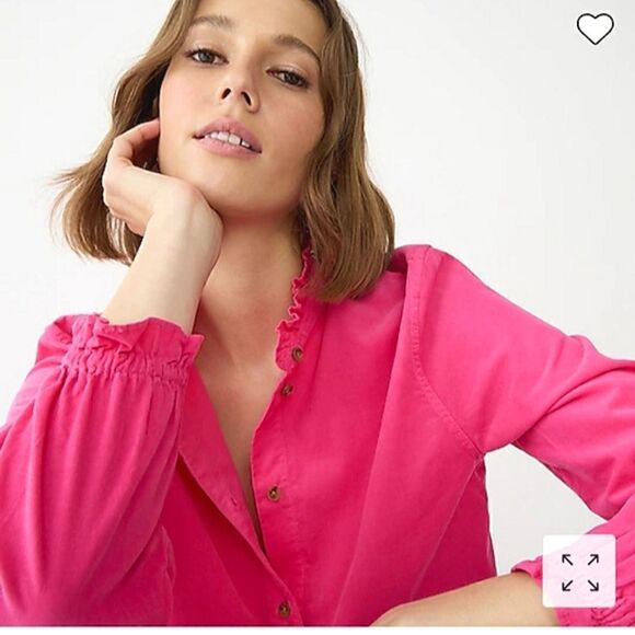 J CREW Corduroy Ruffleneck Hot Pink Button Down Shirt Sz 0 NWT - Picture 2 of 12